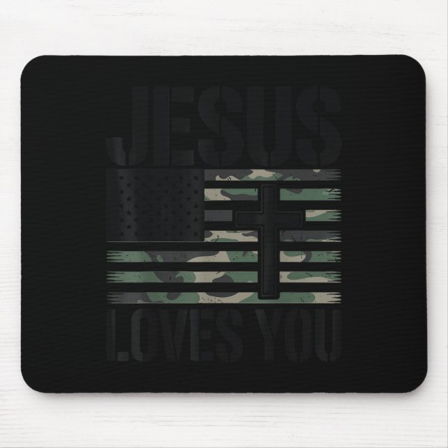 Jesus Loves You Camo Christian 4th July Men Women  Mouse Pad (Front)