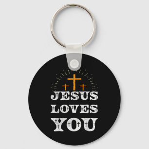 Jesus Loves You Christian Cross Faith Key Ring