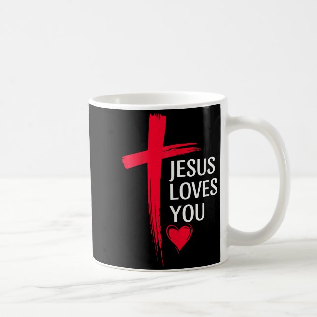 Jesus Loves You Christian Love Cross Heart Design  Coffee Mug (Right)