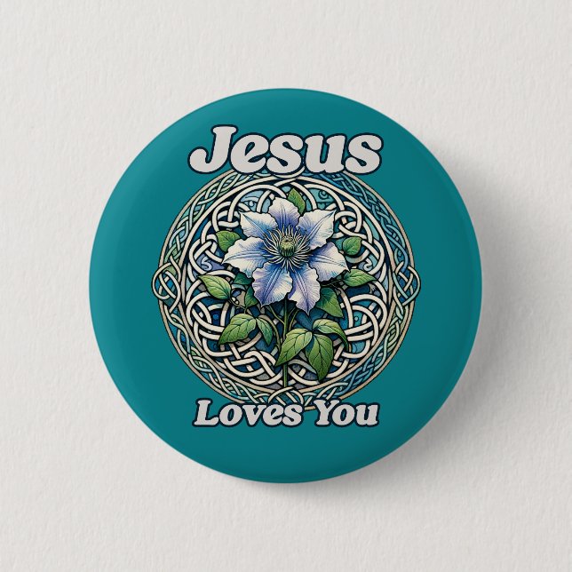 Jesus Loves You Clematis Art                       6 Cm Round Badge (Front)