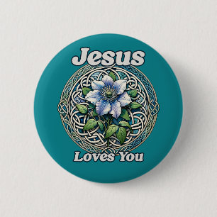 Jesus Loves You Clematis Art 6 Cm Round Badge