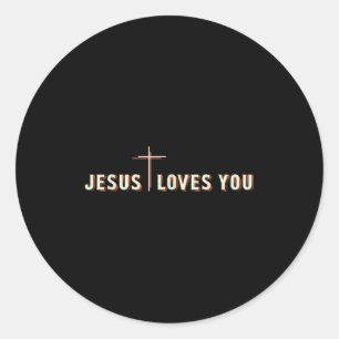 Jesus Loves You Cross God Christian Graphic  Classic Round Sticker