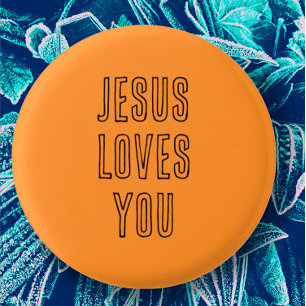 Jesus Loves You Customise Orange & Black Modern 3 Cm Round Badge