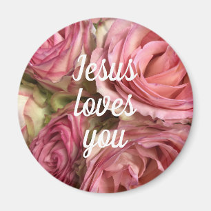 Jesus Loves You Customise Quote Blush Pink Roses Magnet