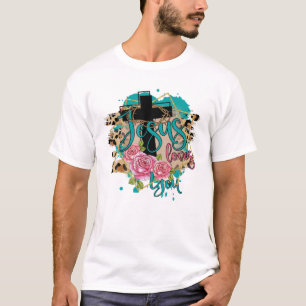 Jesus Loves You Easter Leopard Print Cross Christi T-Shirt