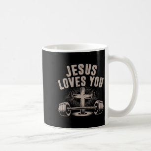 Jesus Loves You Funny Christian Workout Gym Barbel Coffee Mug