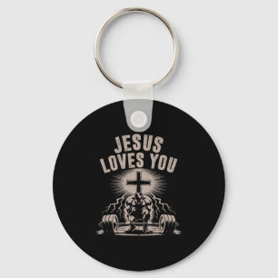 Jesus Loves You Funny Christian Workout Gym Barbel Key Ring