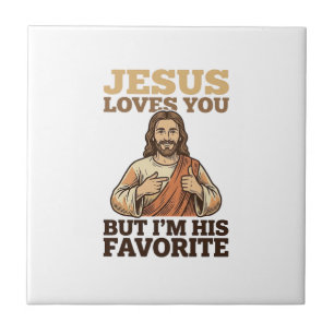 Jesus Loves You Funny Vintage Faith Shirt Design_1 Ceramic Tile