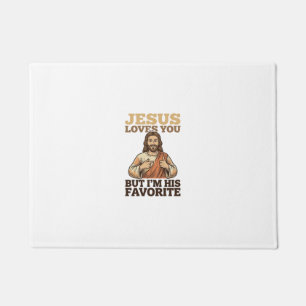 Jesus Loves You Funny Vintage Faith Shirt Design_1 Doormat