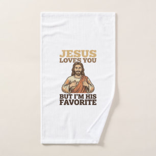 Jesus Loves You Funny Vintage Faith Shirt Design_1 Hand Towel