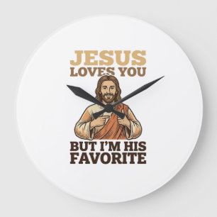 Jesus Loves You Funny Vintage Faith Shirt Design_1 Large Clock