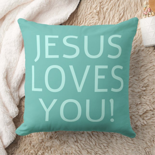 Jesus loves you | Green aqua & light teal Cushion (Blanket)