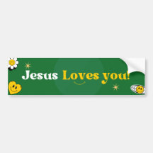 Jesus Loves You Green Yellow Smiley Cute