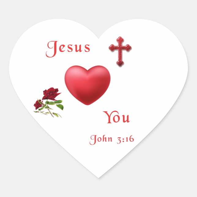 jesus loves you heart sticker (Front)
