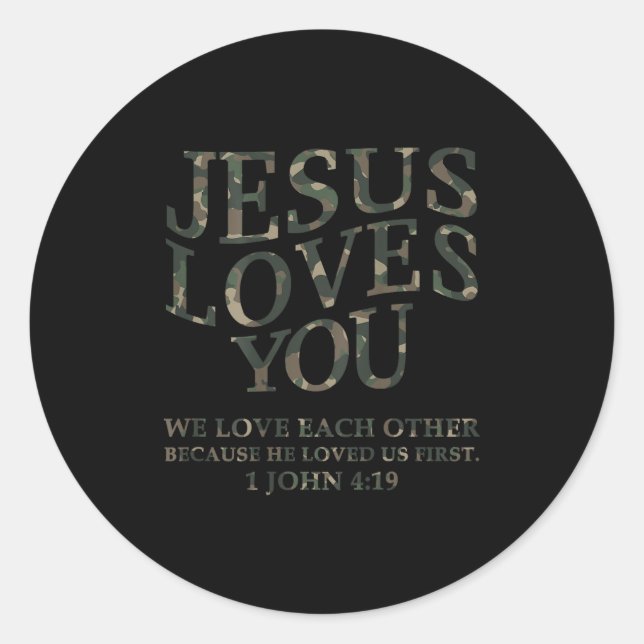 Jesus Loves You Me Camo Christian Youth Men God So Classic Round Sticker (Front)