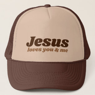 Jesus Loves You & Me - trucker hat (brown & tan)