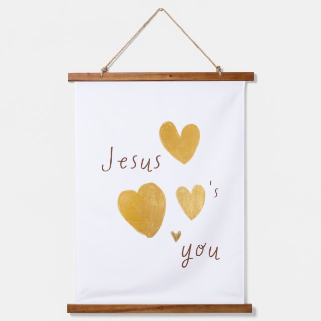 Jesus loves you. modern Wood Topped Tapestry (Front)