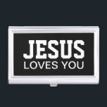 Jesus Loves You Motivational Typography Business Card Holder<br><div class="desc">Jesus Loves You Motivational Typography</div>