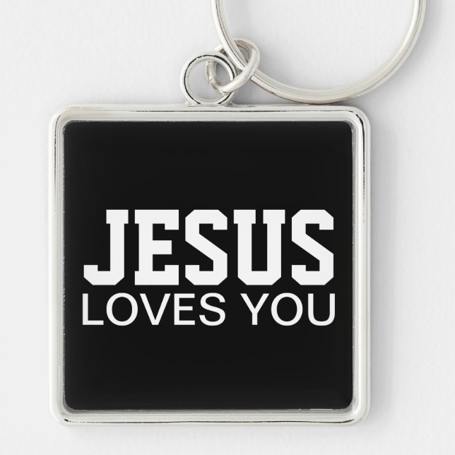 Jesus Loves You Motivational Typography Key Ring (Front)