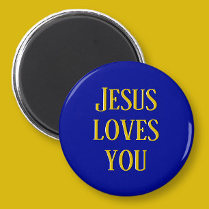 Jesus loves you   Navy blue and gold Magnet