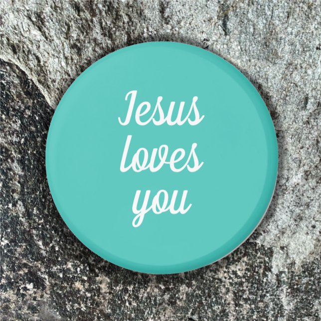 Jesus Loves You Personalise Aqua Green Cute Gift Magnet (Magnet custom Jesus loves you modern script. Turquoise Christian gift:
)
