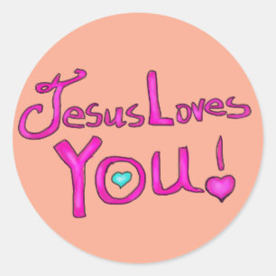 Jesus Loves You Pink Peach with Heart  Classic Round Sticker