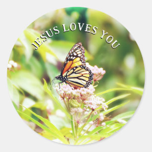 Jesus Loves You Pretty Butterfly Christian Floral Classic Round Sticker