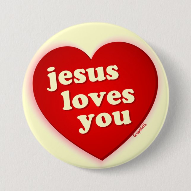 jesus loves you Red Heart Button (Front)