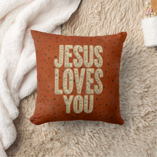 Jesus Loves You Rustic Christian Encouragement Cushion