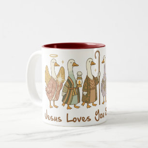 “Jesus Loves You Silly Goose” • Funny Faith Boho Two-Tone Coffee Mug