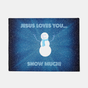 Jesus Loves You Snow Much! Christian Snowman Blue Doormat