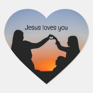 Jesus Loves You Sunset Heart Sticker