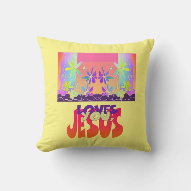 Jesus Loves You Throw Pillow (Front)