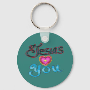‘Jesus Loves You’ Turquoise Custom Name  Key Ring