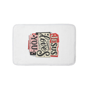 Jesus Loves You Vintage Engraving Christian Typogr Bath Mat