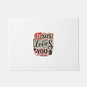 Jesus Loves You Vintage Engraving Christian Typogr Doormat