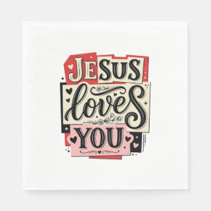 Jesus Loves You Vintage Engraving Christian Typogr Napkin