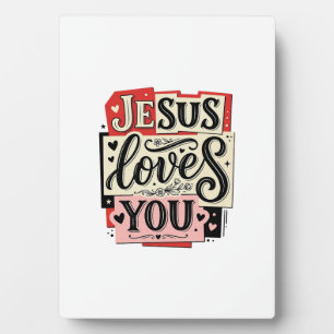 Jesus Loves You Vintage Engraving Christian Typogr Plaque