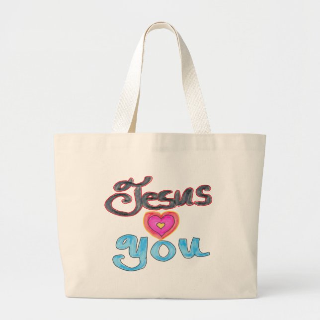 Jesus Loves You with Heart Custom Christian  Large Tote Bag (Front)