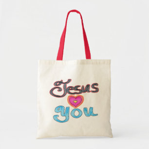 Jesus Loves You with Heart Custom Christian Tote Bag