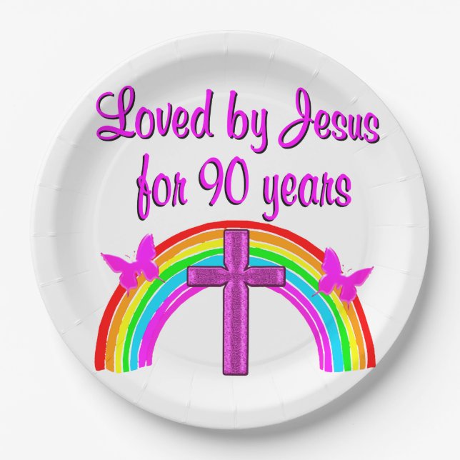 JESUS LOVING 90TH BIRTHDAY PAPER PLATE (Front)