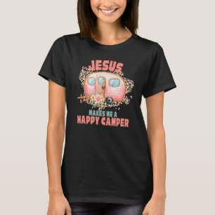 Jesus Makes Me A Happy Camper Camping Leopard Flow T-Shirt