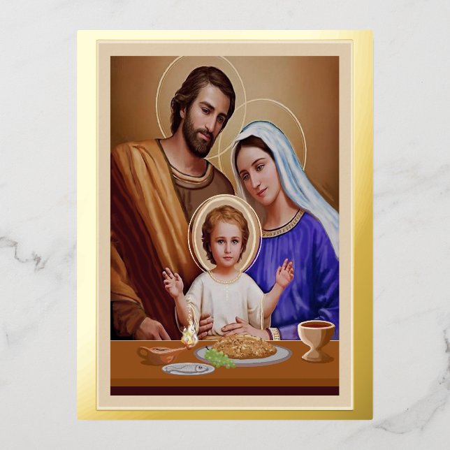 Jesus Mary and Joseph Foil Holiday Postcard (Front)