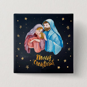 Jesus, Mary and Joseph - Merry Christmas 15 Cm Square Badge