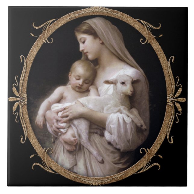 JESUS, MARY AND THE LAMB. CERAMIC TILE (Front)
