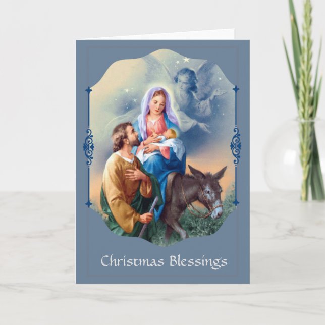 Jesus Mary Joseph Flight into Egypt Angel Holiday Card (Front)