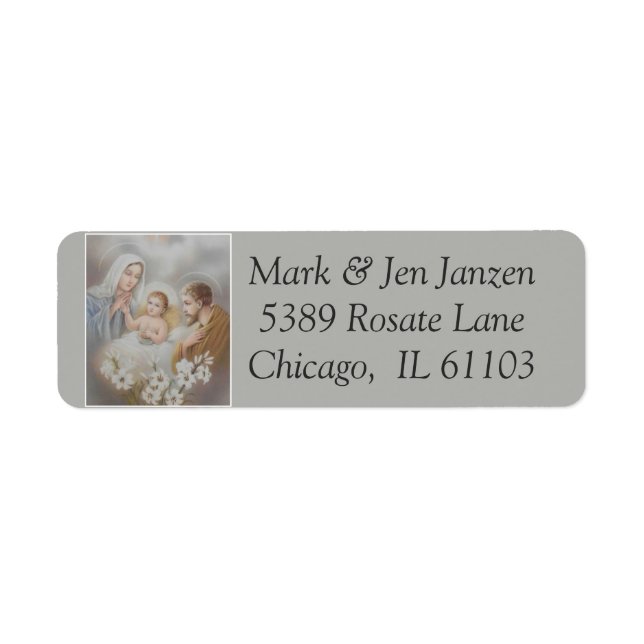 Jesus Mary Joseph Nativity Manger Flowers Return Address Label (Front)