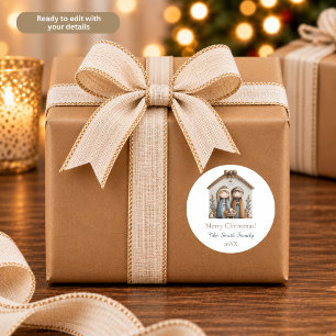 Jesus Mary & Joseph Nativity Scene Personalised Classic Round Sticker