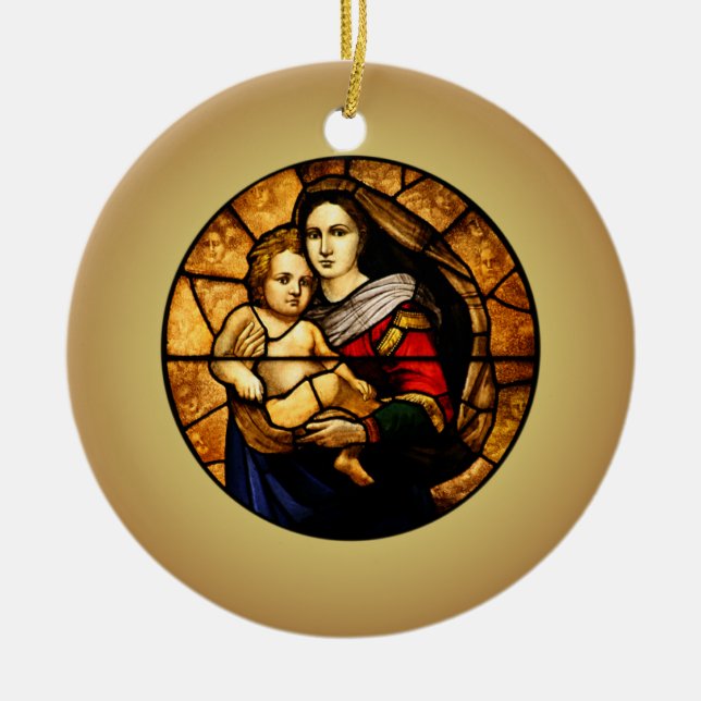 Jesus ~ Mary ~ Stained Glass Panel ~  Ceramic Ornament (Front)