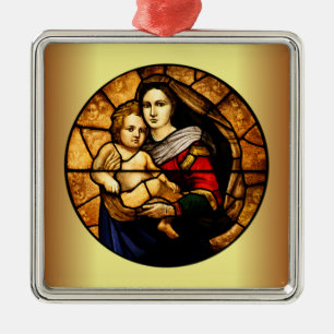 Jesus ~ Mary ~ Stained Glass Panel ~ Metal Ornament